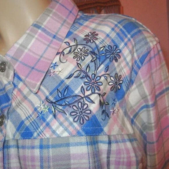 Blair Embroidered Flannel Shirt Size 2X Patchwork Button Up Countrycore Cottage - Picture 4 of 12